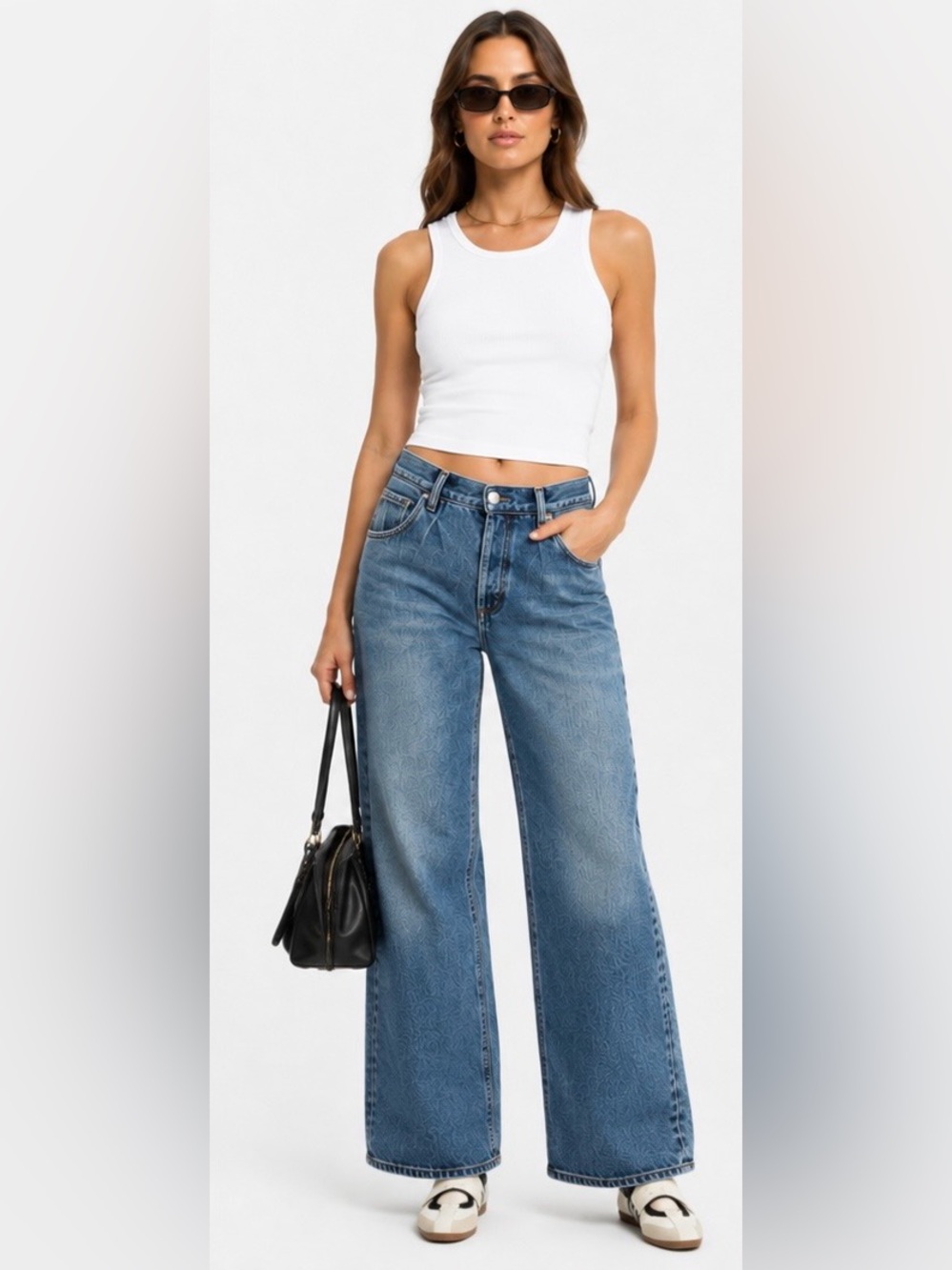 Daily Blue Love Wide Leg Pleated Jeans in Medium Wash